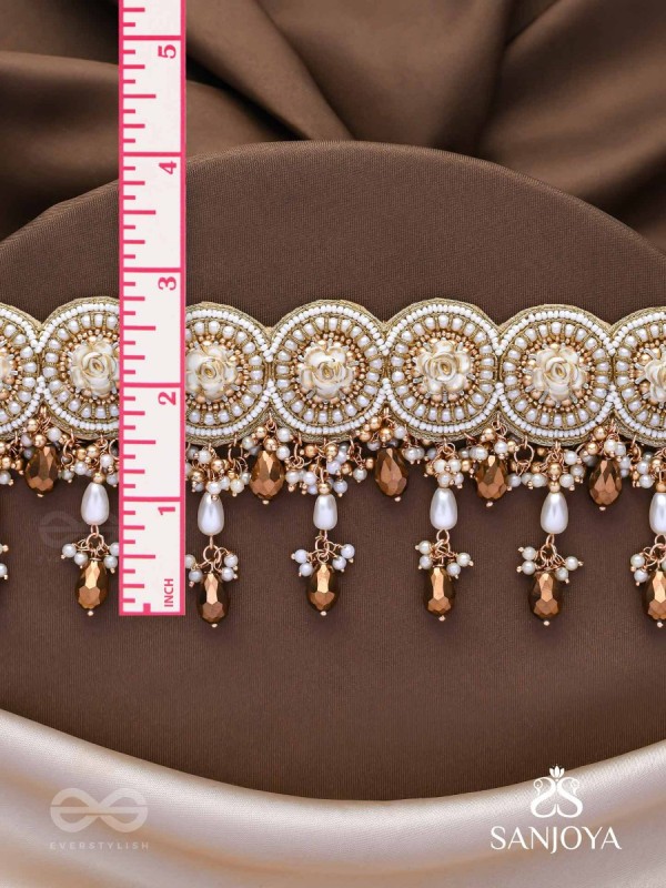 Stavaka- The Beloved Bouquet- Beads, Pearl And Glass Drops Hand Embroidered Choker Neckpiece