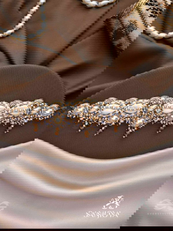 Alingana- The Chaste Embrace- Shells, Beads And Glass Drops Hand Embroidered Choker Neckpiece