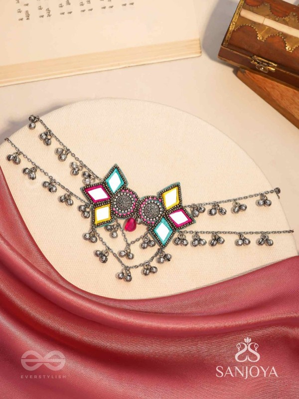 Bhuritejas- The Glorious Triflection- Mirror, Resham And Beads Hand Embroidered Choker Neckpiece