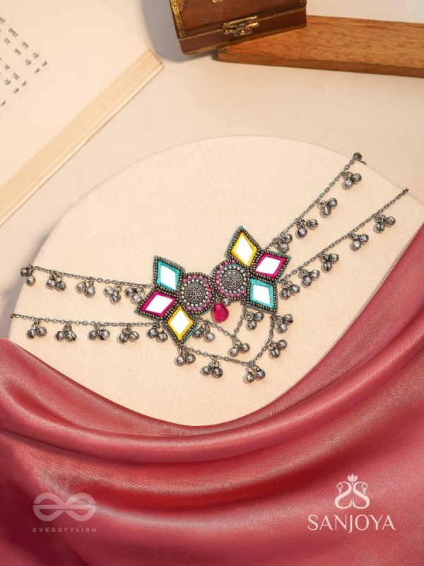 Bhuritejas- The Glorious Triflection- Mirror, Resham And Beads Hand Embroidered Choker Neckpiece