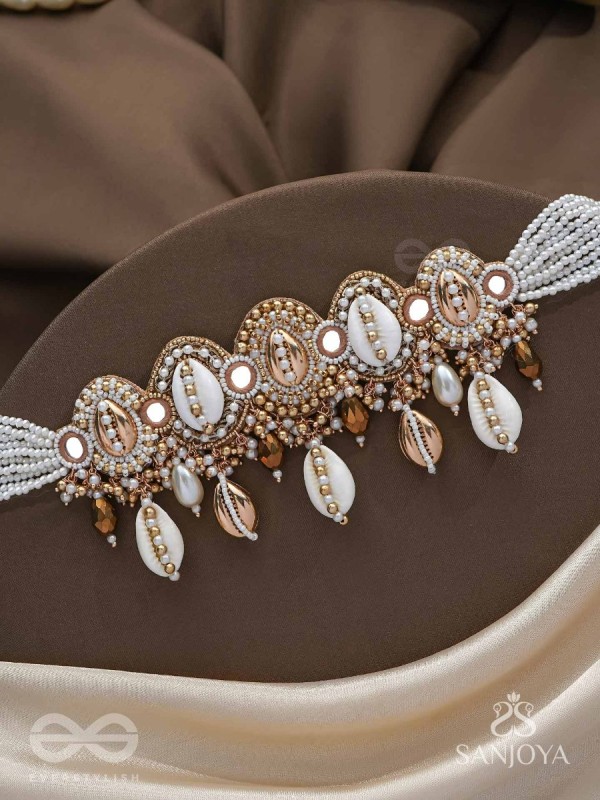 Velakula- The Coastline Stories- Shells, Beads, Pearl And Glass Drops Hand Embroidered Choker Neckpiece