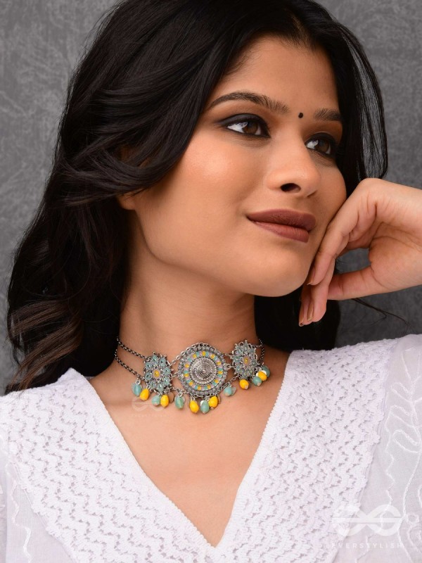 The Playful Skies - Enamelled Oxidised Choker Neckpiece