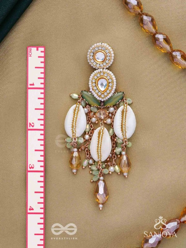 Divyaan- The Celestial Dreamdust- Shells, Beads, Polki And Kundan Finished Hand Embroidered Earrings