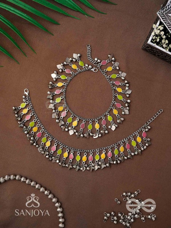 The Dainty Dazzle- Enamelled Oxidised Anklets (Set of 2)