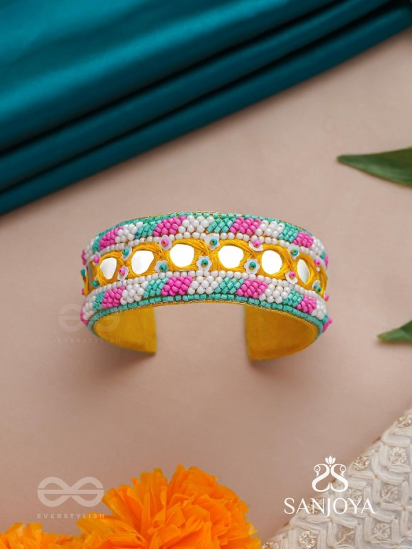 Madana- The Spring Poetry- Mirror, Resham And Beads Hand Embroidered Bangle