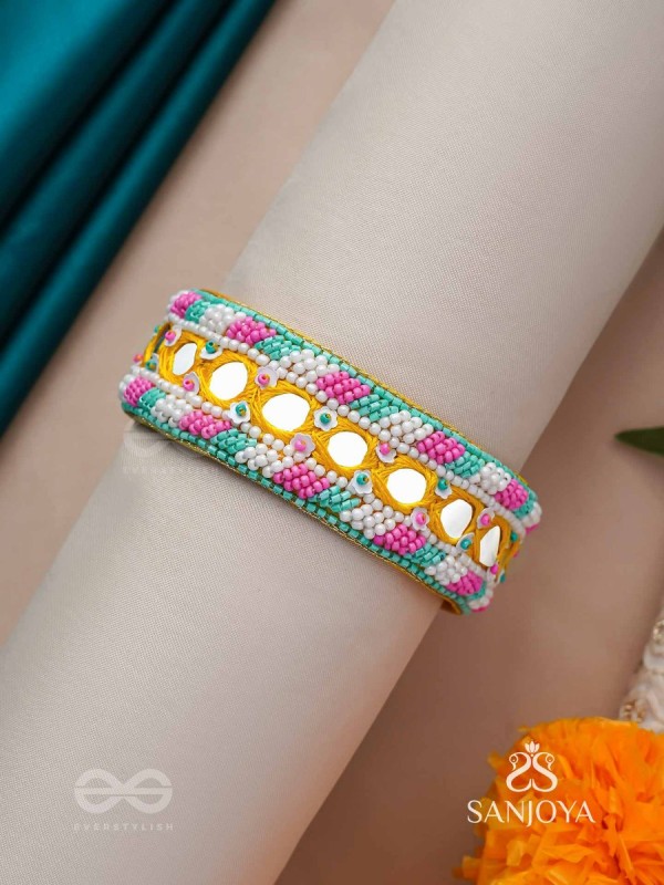 Madana- The Spring Poetry- Mirror, Resham And Beads Hand Embroidered Bangle