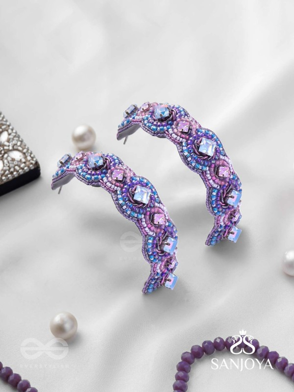Niliman- The Blueming Lavender- Stones And Beads Hand Embroidered Earrings