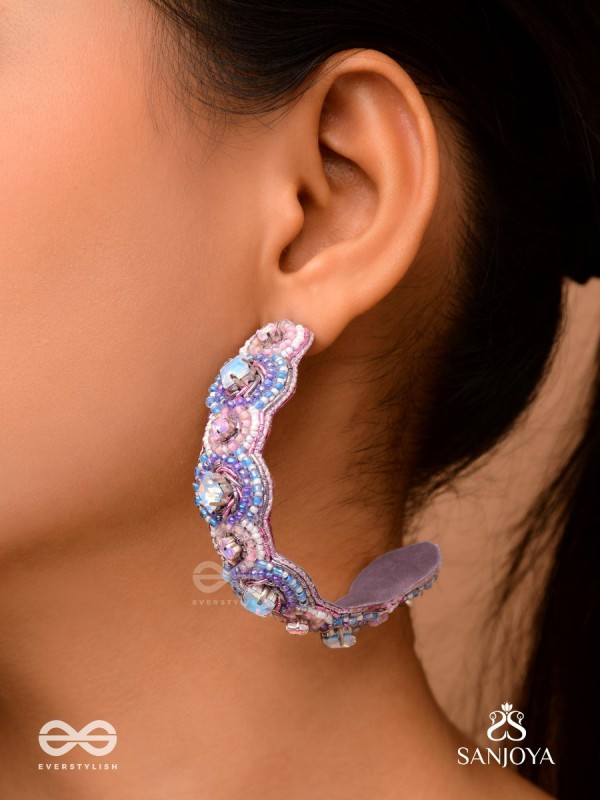 Niliman- The Blueming Lavender- Stones And Beads Hand Embroidered Earrings