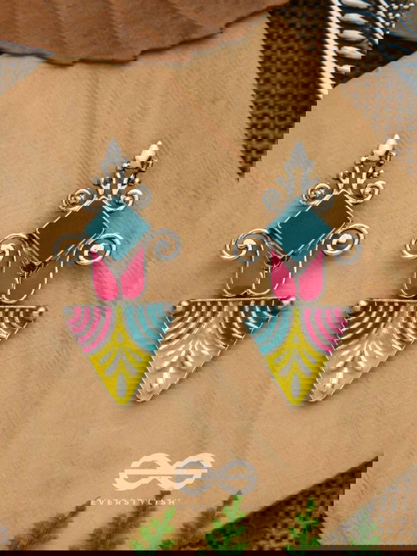 The Adorned Prisms- Enamelled Oxidised Ear Jackets (Red, Yellow And Green)