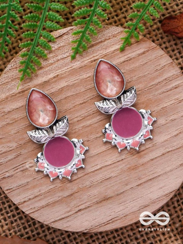 The Leafy Glow- Stone Enamelled Oxidised Ear Jackets