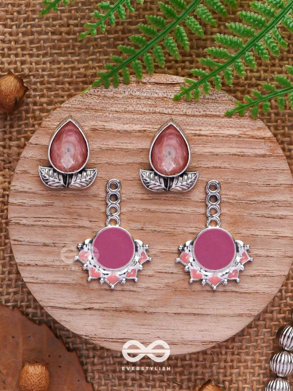 The Leafy Glow- Stone Enamelled Oxidised Ear Jackets