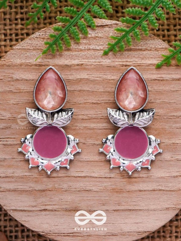 The Leafy Glow- Stone Enamelled Oxidised Ear Jackets