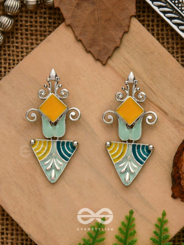 The Adorned Prisms- Enamelled Oxidised Ear Jackets (Yellow, Blue And Green)