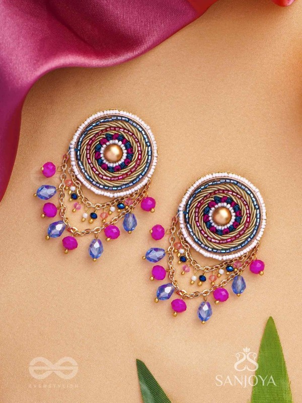 Adrija- The Fresh Soul- Dabka, Cutdana And Glass Drops Hand Embroidered Earrings