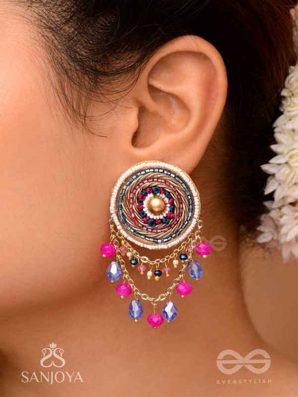 Adrija- The Fresh Soul- Dabka, Cutdana And Glass Drops Hand Embroidered Earrings