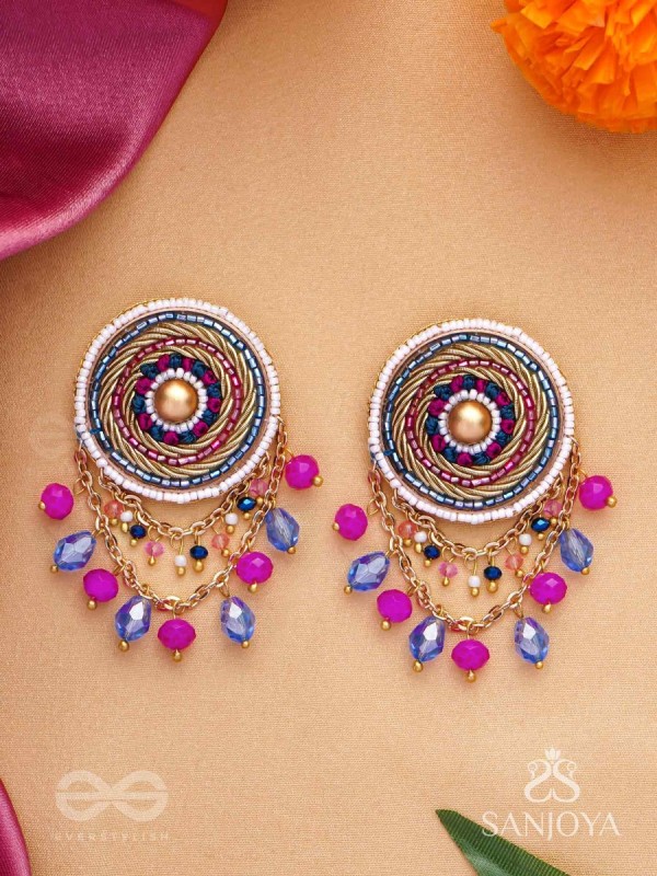 Adrija- The Fresh Soul- Dabka, Cutdana And Glass Drops Hand Embroidered Earrings