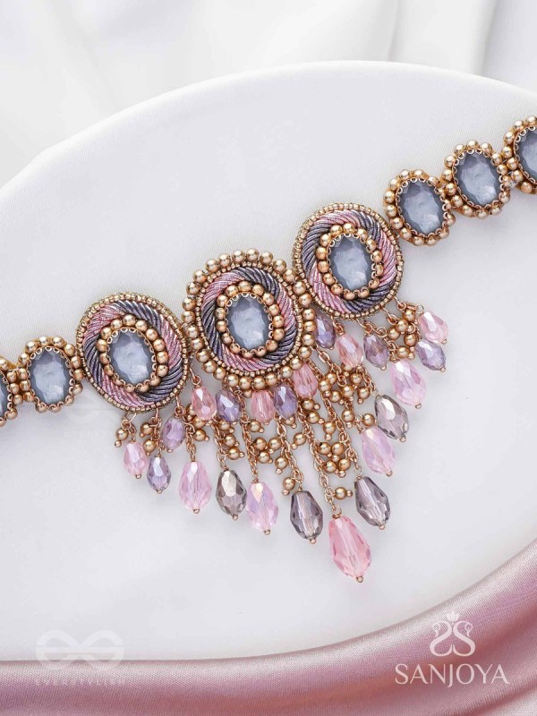 Bijaksara- The Secret Spell- Stones, Beads And Glass Drops Hand Embroidered Choker Neckpiece