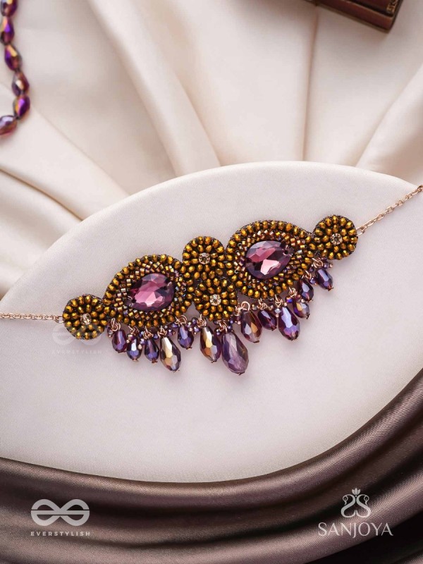 Aujasika- The Rusty Vigor- Stones, Beads And Glass Drops Hand Embroidered Choker Neckpiece