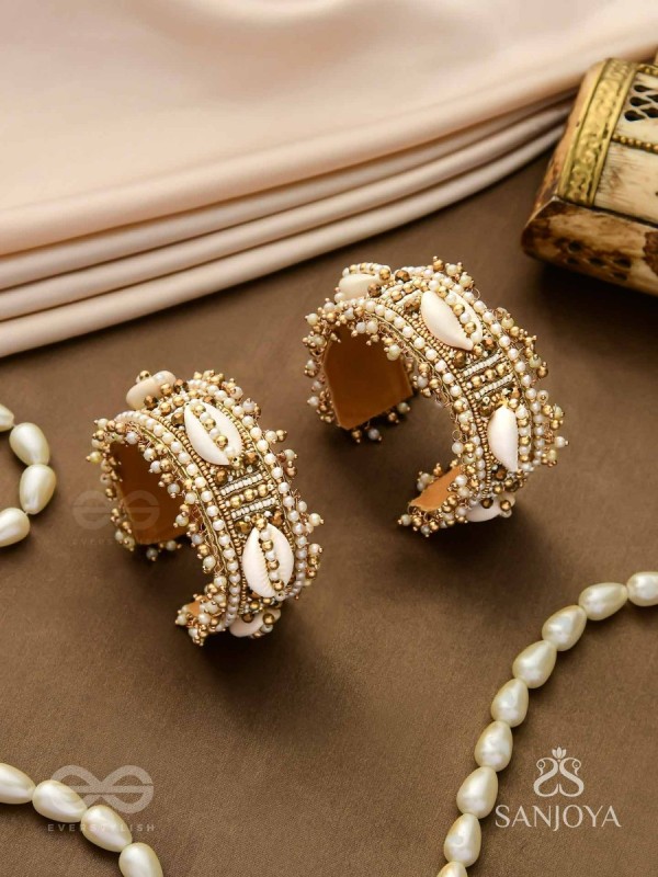 Lavnakar- The Coast Of Treasures- Shells And Beads Hand Embroidered Bangles (Set Of 2)