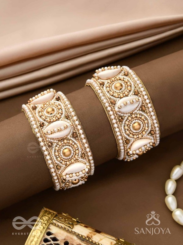 Saindhav- The Marine Love- Shells And Beads Hand Embroidered Bangle (Set Of 2)