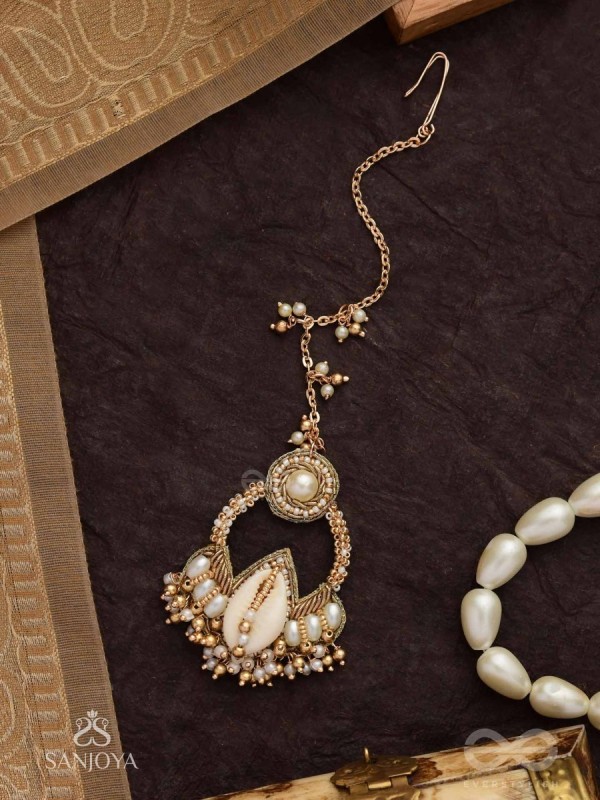 Nairjar - The Divine Blessing- Pearls, Shell And Beads Hand Embroidered Maangtika