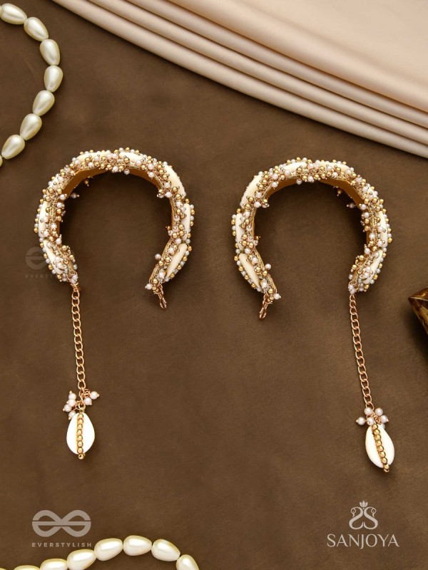 Arthogya  - The Marine Treasures - Shells And Beads Hand Embroidered Cuff Bracelets (Set Of 2)