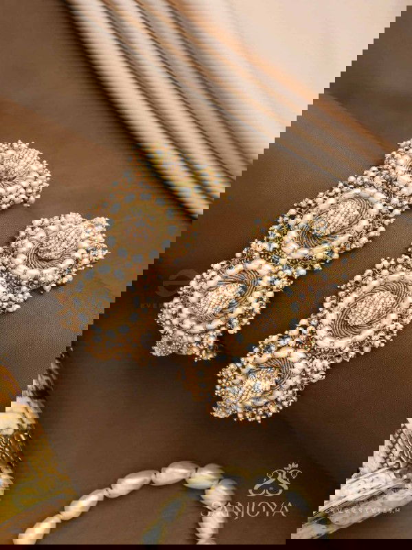 Shlaghya - The Glorious Creations - Beaded Hand Embroidered Cuff Bracelets (Set Of 2)