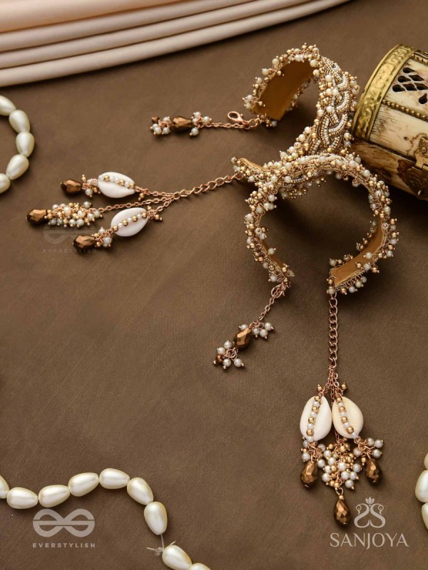 Kapardak - The Angel Braids - Beads, Shells And Glass Drops Hand Embroidered Cuff Bracelets (Set Of 2)