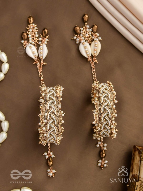 Kapardak - The Angel Braids - Beads, Shells And Glass Drops Hand Embroidered Cuff Bracelets (Set Of 2)