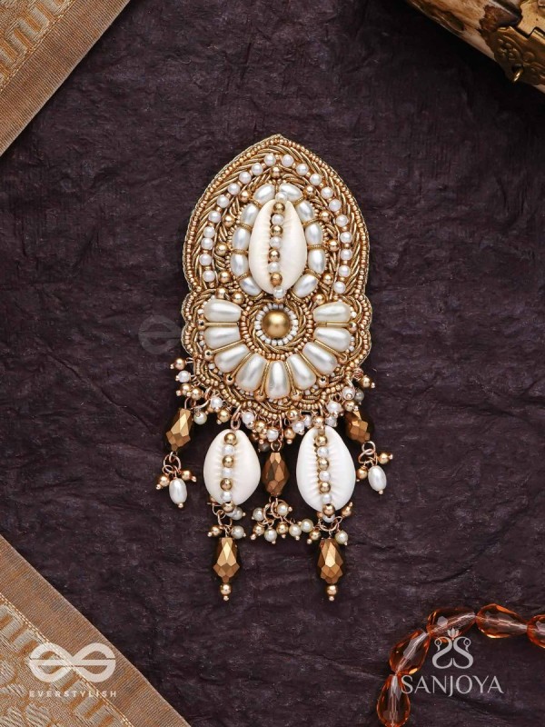 Attalika - The Lavish Castles - Shells, Beads And Glass Drops Hand Embroidered Hair Accessory 