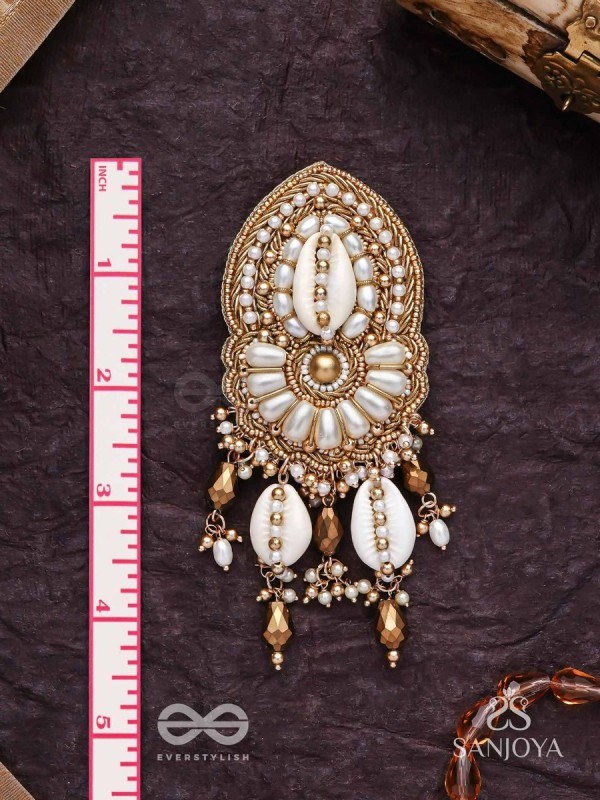 Attalika - The Lavish Castles - Shells, Beads And Glass Drops Hand Embroidered Hair Accessory 