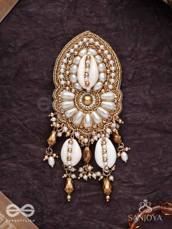 Attalika - The Lavish Castles - Shells, Beads And Glass Drops Hand Embroidered Hair Accessory 