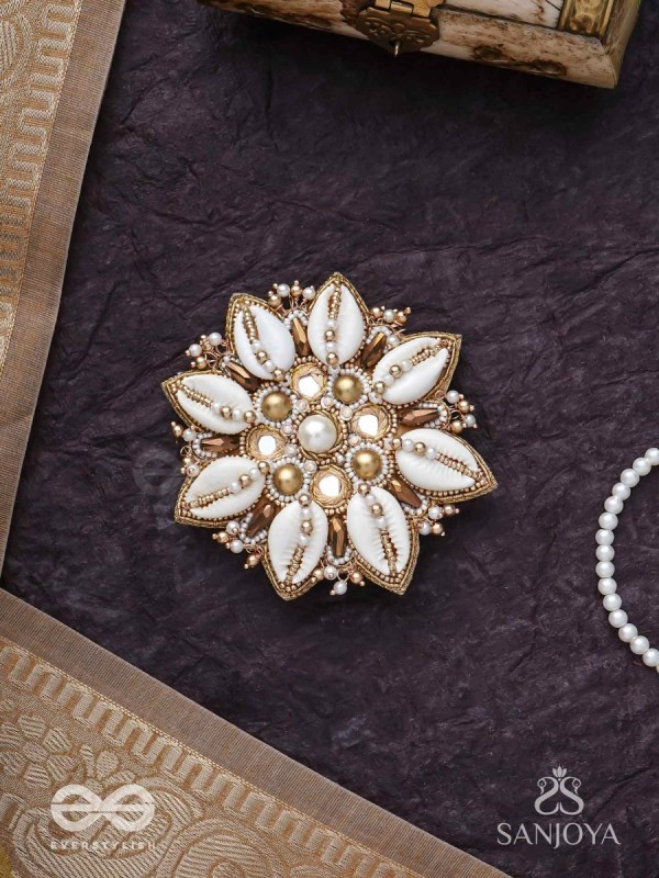 Ucchvasit - The Cowrie Bloom - Mirrors, Shells And Beads Hand Embroidered Hair Accessory