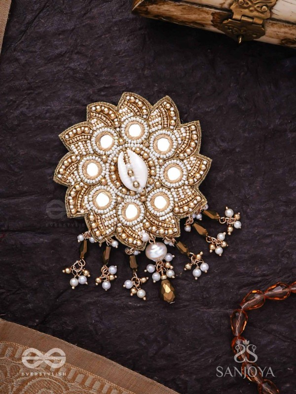Prabhanjanam - The Stormy Reflectors - Shell, Mirrors And Glass Drops Hand Embroidered Hair Accessory