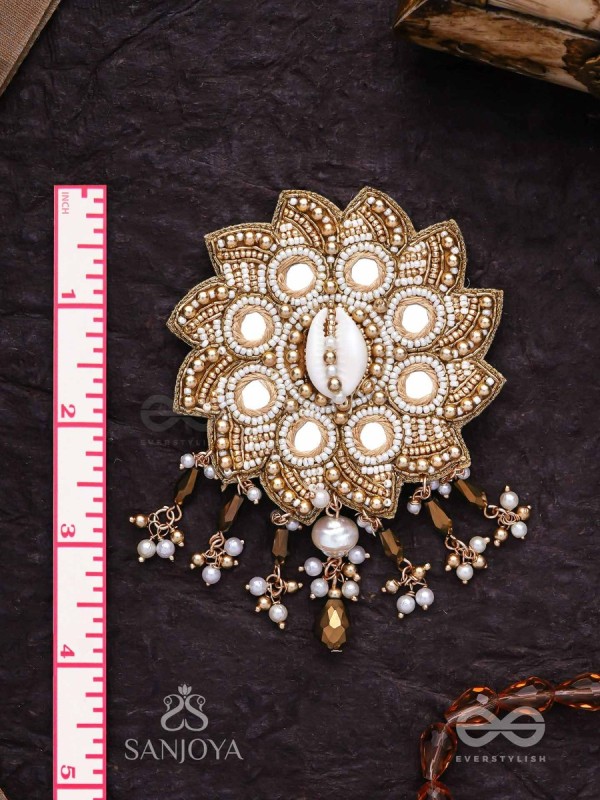 Prabhanjanam - The Stormy Reflectors - Shell, Mirrors And Glass Drops Hand Embroidered Hair Accessory