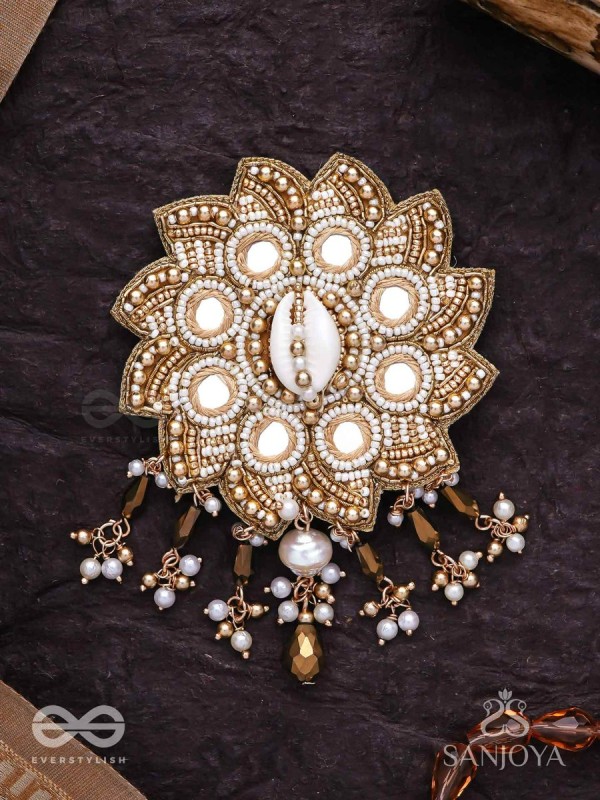 Prabhanjanam - The Stormy Reflectors - Shell, Mirrors And Glass Drops Hand Embroidered Hair Accessory