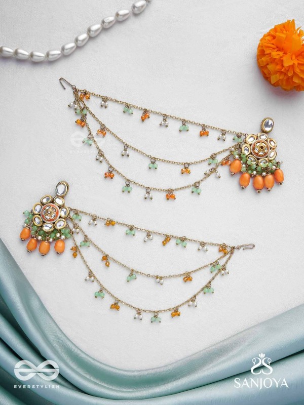 Prasumat - The Ornate Flowers - Polki And Kundan Finished Hand Embroidered Chain Earrings