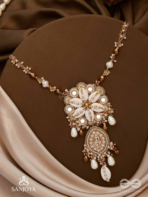 Nripatva - The Royal Art - Shells, Mirrors, Beads And Pearl Drops Hand Embroidered Neckpiece