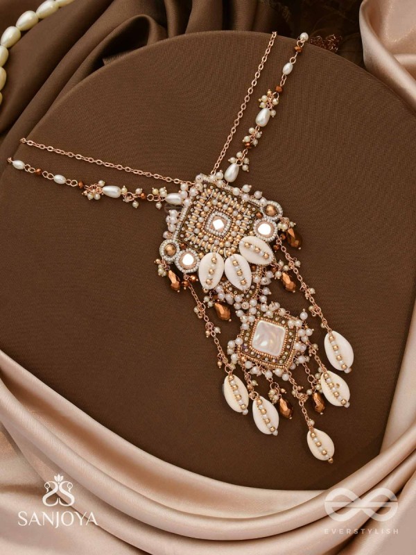 Abhivrish - The Shell Shower - Shells, Mirrors, Beads And Glass Drops Hand Embroidered Neckpiece