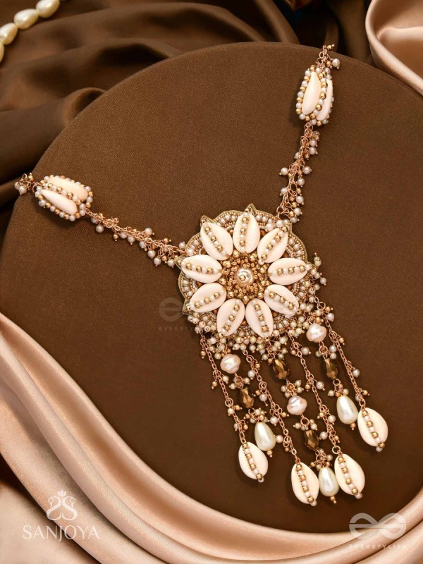 Upkulam - The Shore Letters - Shells, Beads And Pearl Drops Hand Embroidered Neckpiece