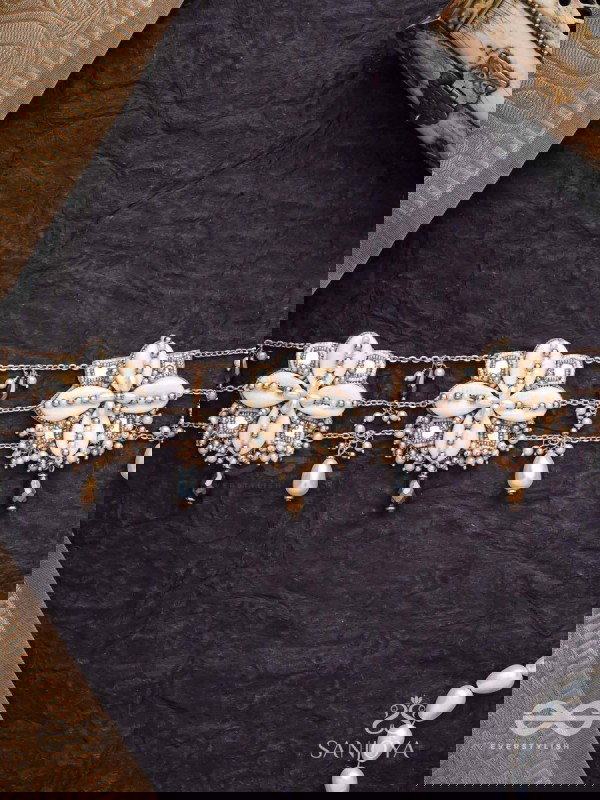 Stavkini - The Shell Bouquet - Shells, Mirrors, Beads And Glass Drops Hand Embroidered Kamarbandh