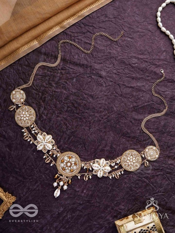 Mandlani - The Spellbinding Orbits - Shells, Mirrors, Pearls And Glass Drops Hand Embroidered Kamar Bandh