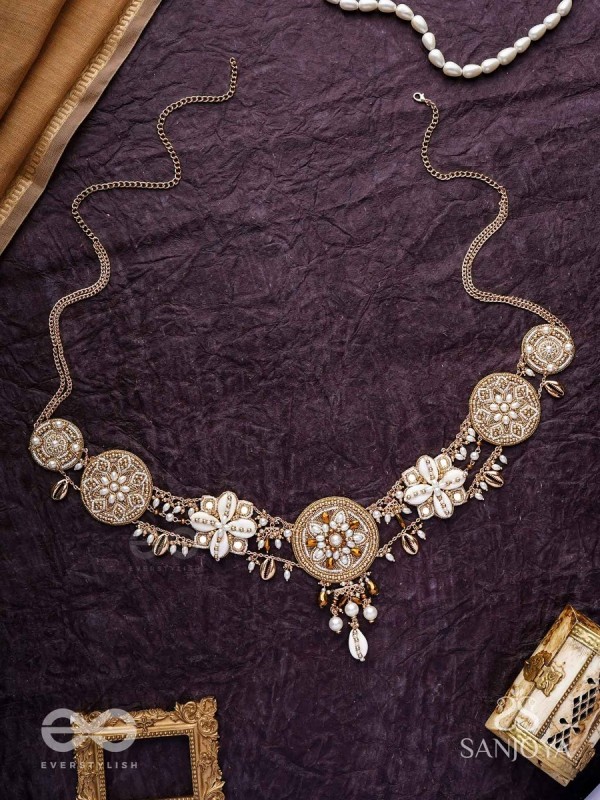 Mandlani - The Spellbinding Orbits - Shells, Mirrors, Pearls And Glass Drops Hand Embroidered Kamar Bandh