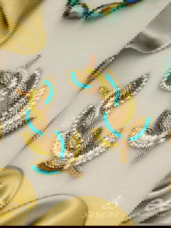 Parnin - The Embellished Feathers - Beads, Sequins And Cutdana Hand Embroidered Earrings