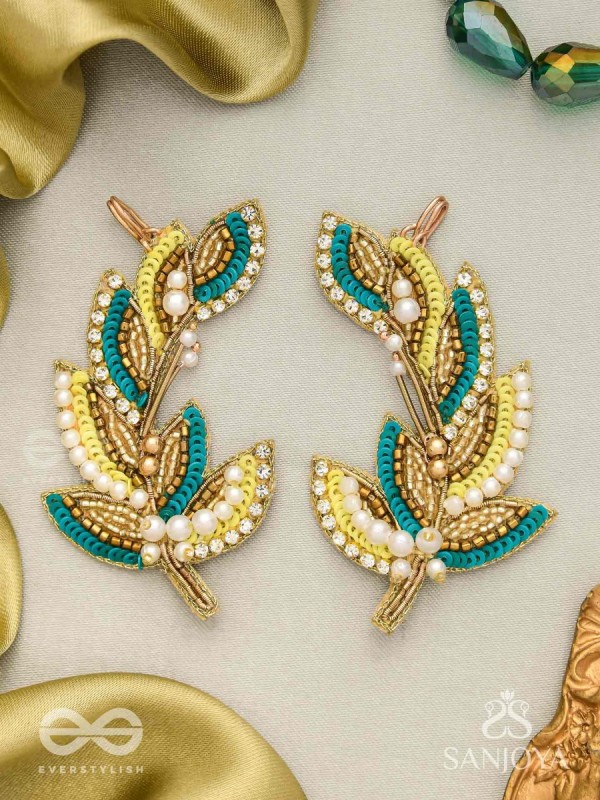 Parnin - The Embellished Feathers - Beads, Sequins And Cutdana Hand Embroidered Earrings