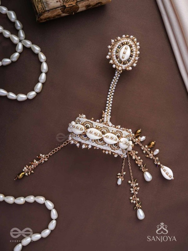 Vivriddhi - The Stream Of Prosperity - Shells, Beads, Glass And Pearl Drops Hand Embroidered Haathphool 