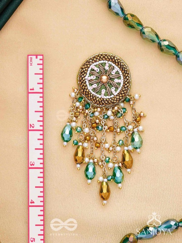 Varsham - The Captivating Rainfall - Cutdana, Dabka, Beads And Glass Drops Hand Embroidered Earrings