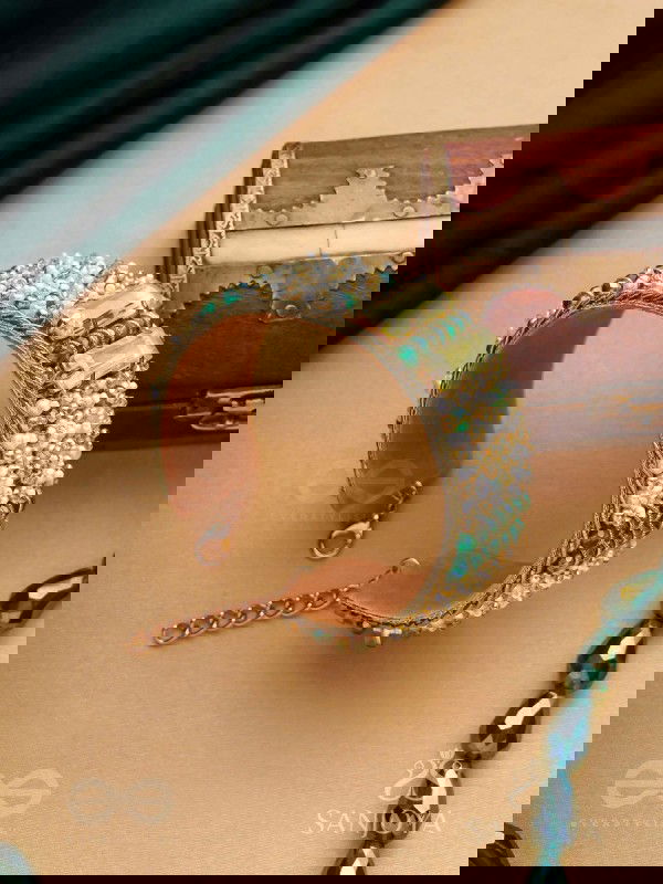 Manmaye - The Lush Luxury - Stones, Beads And Dabka Hand Embroidered Cuff Bracelet 