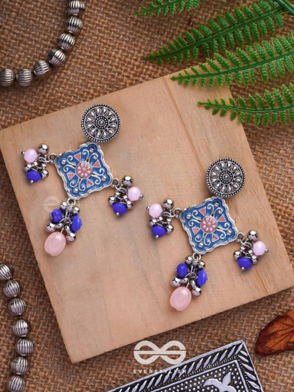 The Sky Blooms - Enamelled Oxidised Earrings