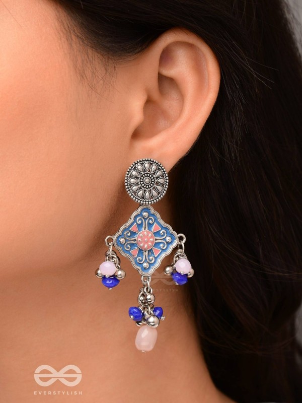 The Sky Blooms - Enamelled Oxidised Earrings